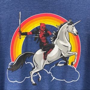 Deadpool Riding Unicorn Men’s 2XL Tee
